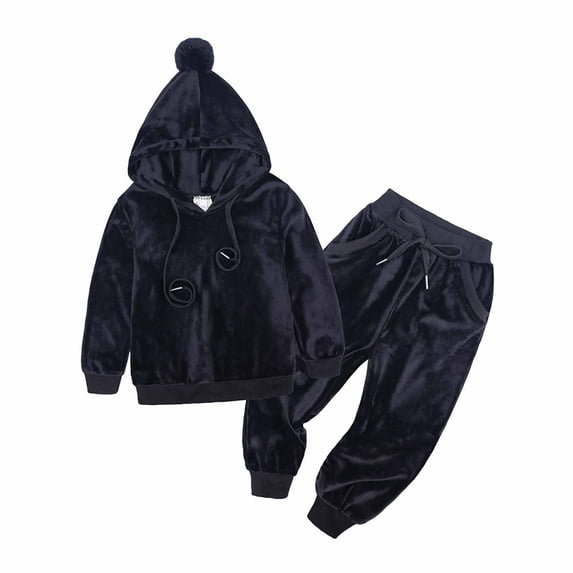 Edvintorg 6M-7Y Fall Winter Children's Sports Suit Kawaii Clothes Golden Velvet Hairball Long Sleeve Hooded Pullover Top Pants Suit 2Pcs Kids Casual Tracksuits On Clearance