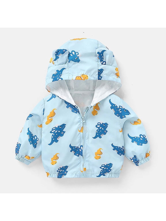 6Months-4Years Girls Windproof Hooded Jacket Cute Cartoon Graphic Prints Zipper Coat Kids Clothes Boys Spring Fall Clothes Children Windbreaker Outerwear
