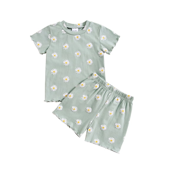 Edvintorg 6Months-4Years Toddler Girls Summer Clothing Set Cute Small Floral Round Neck Shirt And Shorts Set Cotton Casual Outfits Children Costume Girls 2024