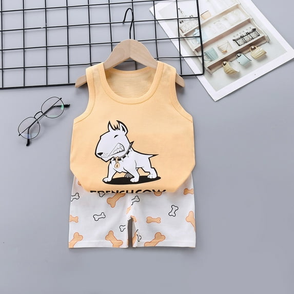 Edvintorg 6Months-5Years Kids Clothes Boy Clearance Toddler Baby Girls Summer Fashion Cute Sleeveless Vest Shorts Cartoon Print Casual Suit