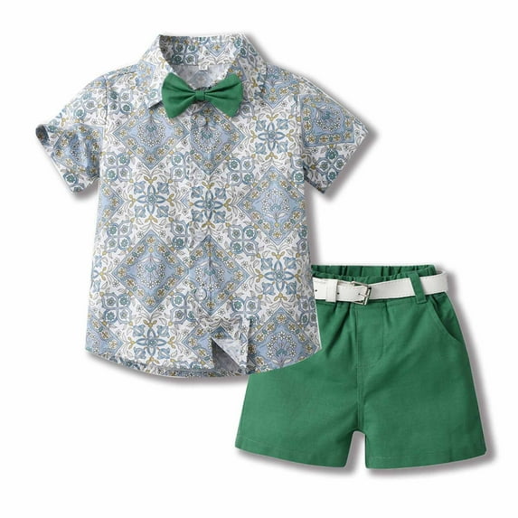 Edvintorg 6Months-6Years Boys Summer Sets Clothing Children Boys Short Sleeve Lapel Shirt Shorts Suit with Belt Tie Kids Clothes Boys