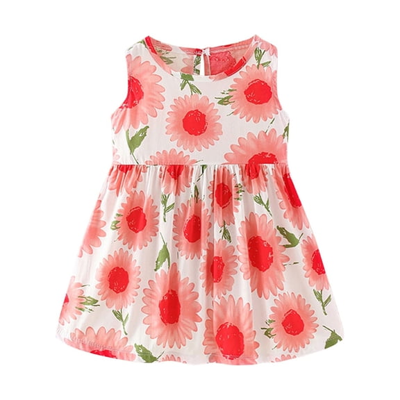 Edvintorg 6Months-7Years Summer Baby Dress for Girls Toddler Baby Girls Graphic Print Sleeveless Beach Dress Children's Clothing Kids Dresses for Girls