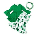 thumbnail image 1 of Edvintorg 9Months-4Years St. Patrick's Day Toddler Girl Outfits Set Clearance Solid Color Long Sleeve Tuxedo Skirt + Bell Bottoms + Hair Tie Children Clothes Girls Three-Piece Suit, 1 of 6