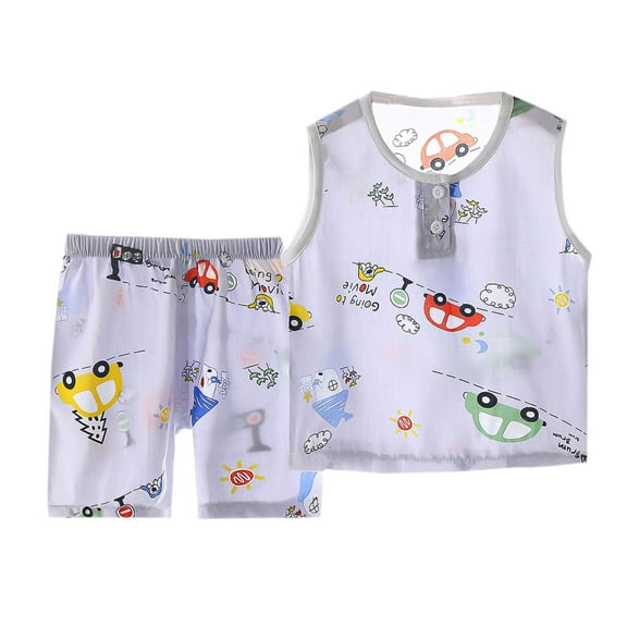 Edvintorg 9Months-5Years Toddler Baby Boy Outfit Set Kids Boys Girls Summer Suit Fashion Cute Cartoon Print Sleeveless Shirt Short Set Casual Homewear