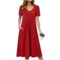 thumbnail image 1 of Edvintorg A Line Dresses for Women Fashion V-Neck Short Sleeve Summer Dress Casual Ruched Midi Dresses with Pockets, 1 of 6