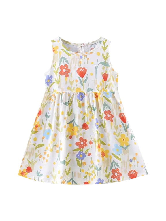 Baby Girl Dresses 2025 Summer Floral Print Sleeveless Casual Beach Dress Kids Dresses for Girls 1-7 Years