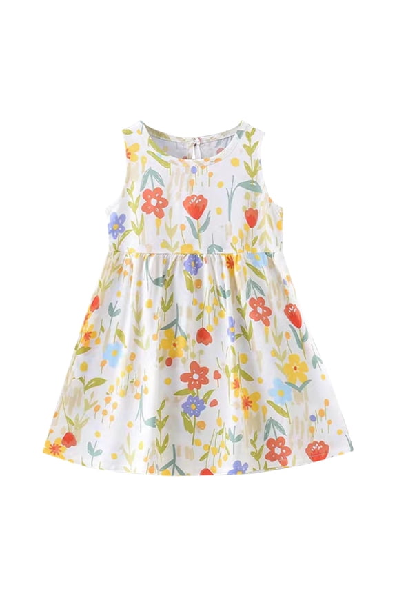 Baby Girl Dresses 2025 Summer Floral Print Sleeveless Casual Beach Dress Kids Dresses for Girls 1-7 Years