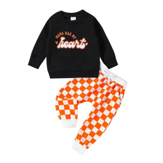 Edvintorg Baby Girl Halloween Outfit Cute Letter Printed Long Sleeve Pullover Tops and Drawstring Sweatpants Sweat Suit 0M-2Y Cotton Winter Newborn Boy Outfits