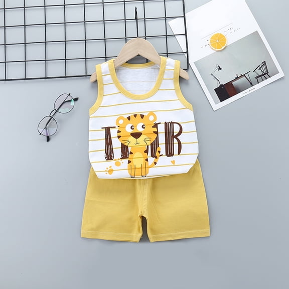 Edvintorg Baby Girl Summer Clothes Fashion Toddler Kids Baby Boys Cute Sleeveless Vest Shorts Cartoon Print Casual Suit Conjunto Infantil
