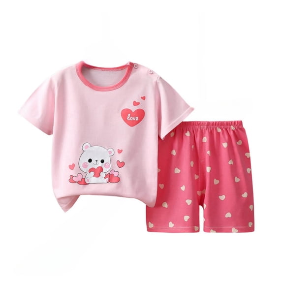 Edvintorg Baby Girls Clothing Sets Summer Kawaii Printed Short Sleeve Cotton T-Shirt Shorts Two Piece Lounge Set 6Months-7Years Children Clothing Girl Sets