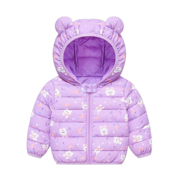 Edvintorg Baby Girls Hooded Down Jackets for Kids Coats Fall Boys Cartoon Warm Jacket Coat Jacket Toddler Girl Zipper Jacket 12M-5Y Children's Outerwear