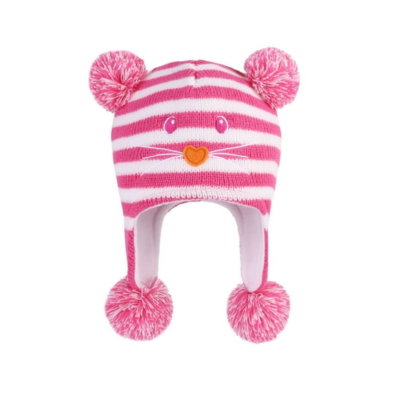 Edvintorg Baby Hats Boys Girls Cute Printing Warm Knit Thick Ski Hat with Fluff Ball Ear Cap 0-3 Years Infant Winter Hat
