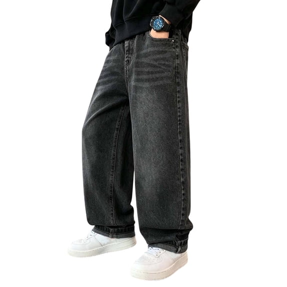 Edvintorg Baggy Jeans for Boys Streetwear Classic Wide Leg Jeans Elastic Waist Demin Pants with Pockets Teen Clothes 5-15