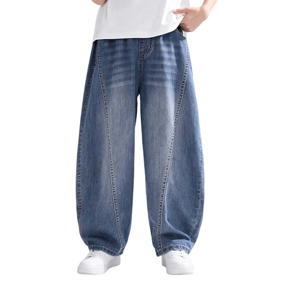 Edvintorg Baggy Jeans for Boys Winter 2026 Elastic Waist Loose Casual Wide Leg Denim Pants with Pockets Teen Clothes Size 4-15