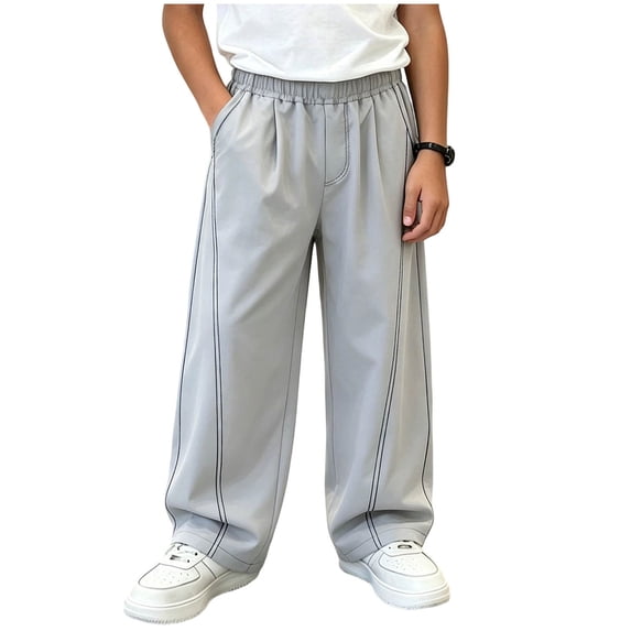 Edvintorg Baggy Sweatpants For Boys Streetwear Casual Wide Leg Pants Elastic Waist Loose Trousers with Pockets Teen Boy Clothes Size 5-15