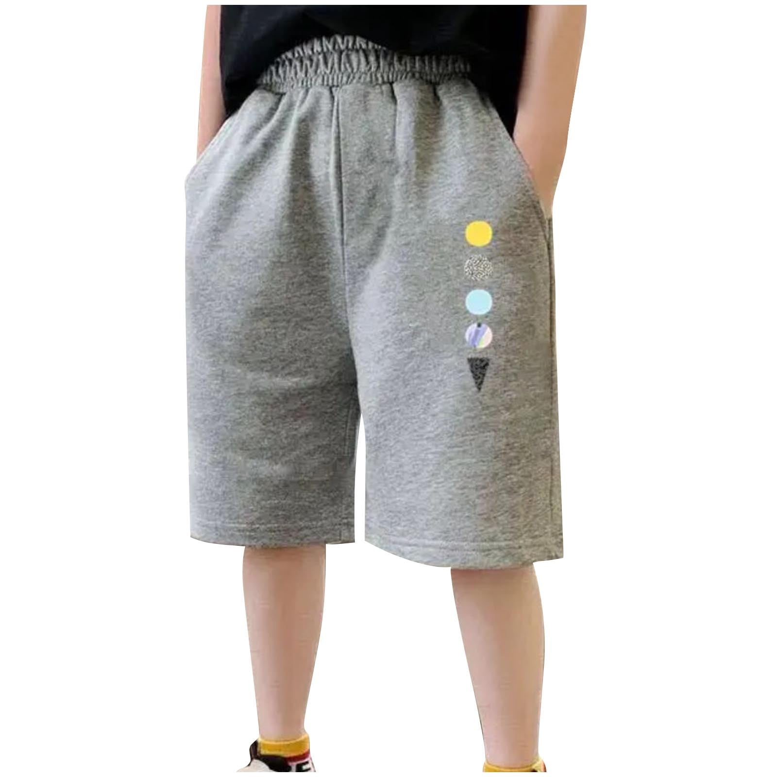 Basketball Shorts Youth Fashion Printed Elastic Waist Casual Cotton Sports Short with Pocket Summer Boys Athletic Shorts 8-15 Years