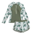 thumbnail image 1 of Edvintorg Bathing Suit for Girls Fashion Printed Half Zip Long Sleeve Swim Top with Boyshort Girls 2 Piece Swimsuit Size 7-14, 1 of 7