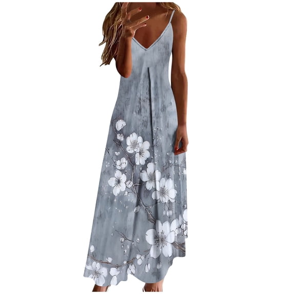 Edvintorg Beach Dress Plus Size Fashion Womens Long Summer Dresses V-Neck Sleeveless Casual Sundress Vacation Clothes for Women