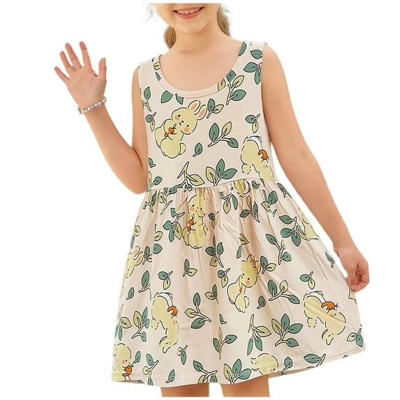 Edvintorg Beach Dresses for Girls Cute Graphic Sleeveless Crew Neck Casual Summer Tank Dress Size 2-12