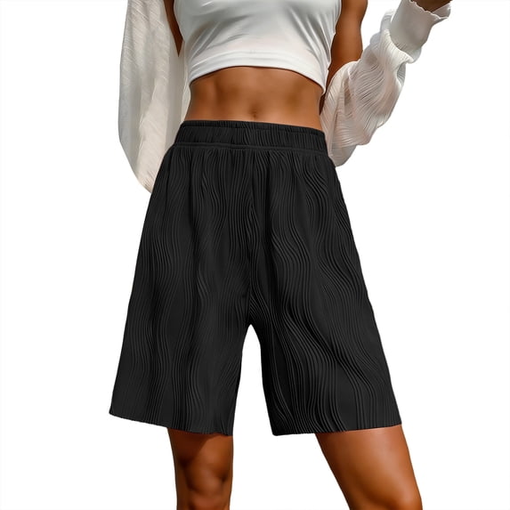 Edvintorg Bermuda Shorts for Women Knee Length Elastic Waisted Breathable Lightweight Loose Fit Casual Short Women Summer Clothes Black L