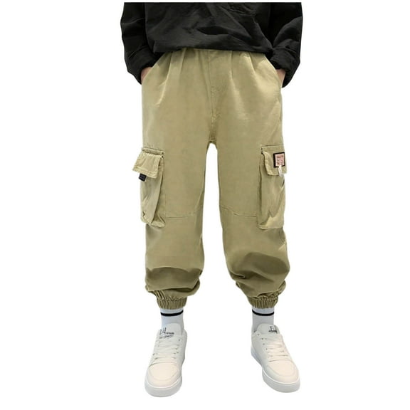 Edvintorg Black Cargo Pants Streetwear Elastic Waist Casual Sweatpants Trousers School Outfits 3-15 Years Boys Joggers with Pocket