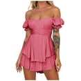 thumbnail image 1 of Edvintorg Black Off Shoulder Jumpsuit Women Short Womens Fashion Summer Solid Casual Short Sleeve Suspender Short Jumpsuit, 1 of 7
