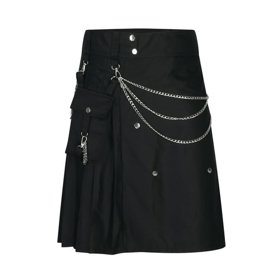 Edvintorg Black Shorts for Men High Street Casual Solid Snap Fastener Have Pockets Pleated Skirt Short Skirt Festival Clothing