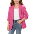 thumbnail image 1 of Edvintorg Blazers for Girls Fashion Solid Color Lapel Jackets Open Front Button 3/4 Sleeve Blazer Kids Clothes Girls 4-15Years, 1 of 9