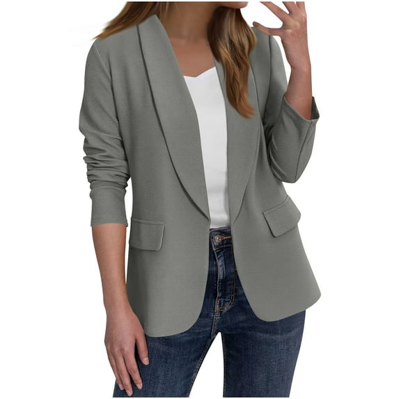 Edvintorg Blazers for Women Business Casual Fashion Solid Color Open Front Lapel Cardigan Jacket Long Sleeve Elegant Work Coat