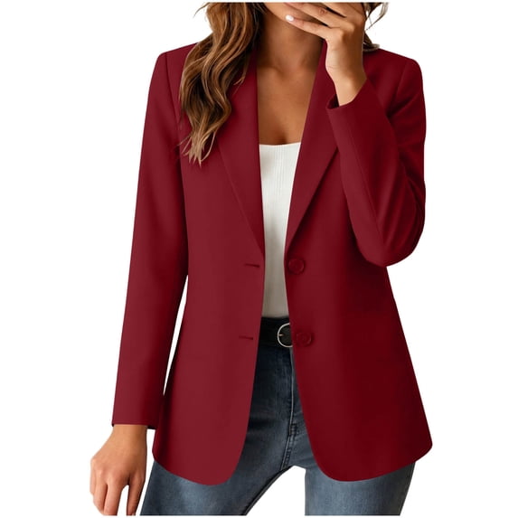 Edvintorg Blazers for Women Long Sleeve Business Casual Suit Jacket Solid Color Open Front Blazer Womens Clothing Red S-2XL