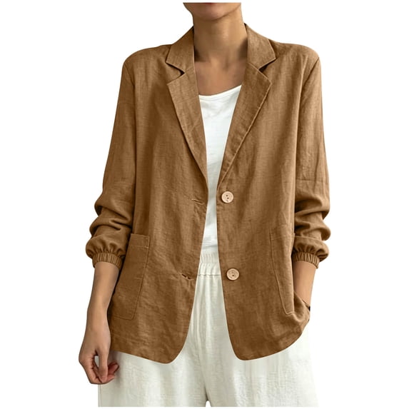 Edvintorg Blazers for Women Long Sleeve Loose Business Casual Suit Jackets Open Front Lightweight Work Blazer with Pockets Womens Clothes Coffee XL
