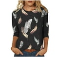 thumbnail image 1 of Edvintorg Blouse Women 3/4 Sleeve Fashion Woman Printing Round Neck Casual Tunic Blouse Loose Shirt Sweatshirt, 1 of 5