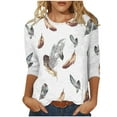 thumbnail image 1 of Edvintorg Blouse Women 3/4 Sleeve Fashion Woman Printing Round Neck Casual Tunic Blouse Loose Shirt Sweatshirt, 1 of 5