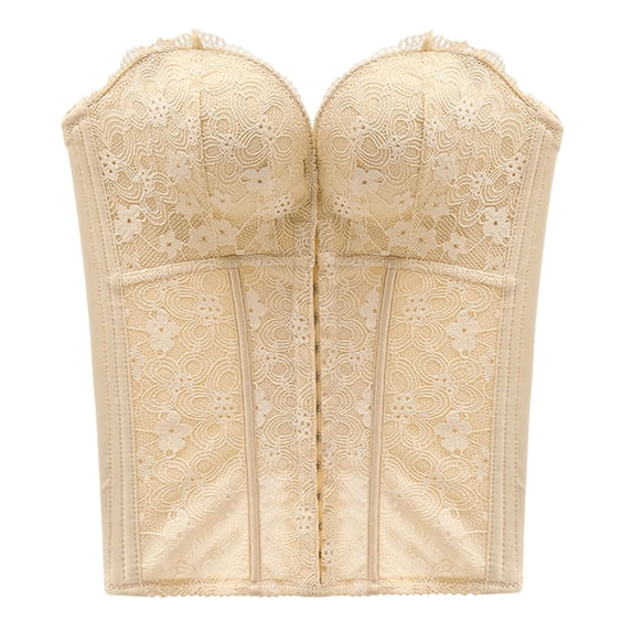 Edvintorg Body Shaper for Women Under Dress Floral Lace Waist Cincher Top Shapewear Strapless Corset Bustier Womens Clothes Beige 32A