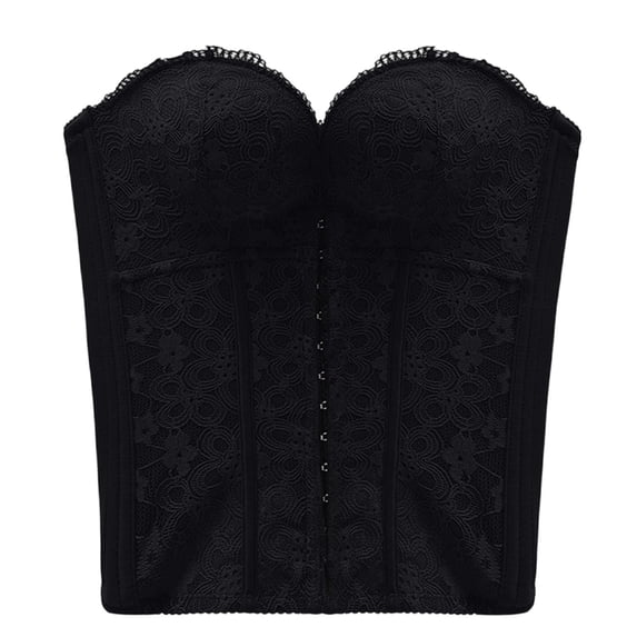 Edvintorg Body Shaper for Women Under Dress Floral Lace Waist Cincher Top Shapewear Strapless Corset Bustier Womens Clothes Black 34A
