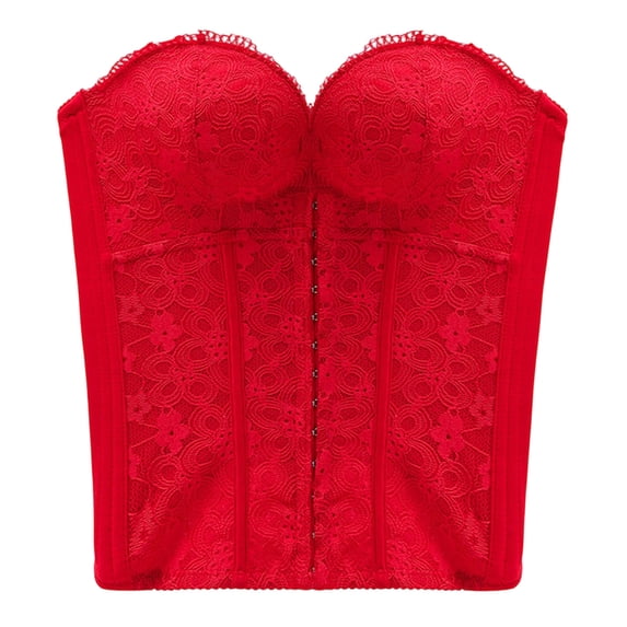 Edvintorg Body Shaper for Women Under Dress Floral Lace Waist Cincher Top Shapewear Strapless Corset Bustier Womens Clothes Red 34B