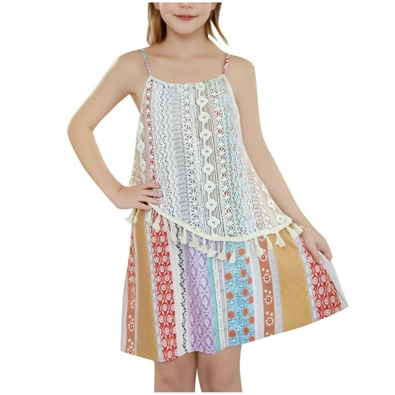 Edvintorg Boho Dress for Girls Cute Colorful Beach Dresses with Tassel Summer Casual Vacation Clothes Girls Dresses 2-8 Years