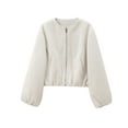 thumbnail image 1 of Edvintorg Bomber Jacket Women Long Sleeve Streetwear Solid Color Full Zip Casual Coat with Pocket Fall Winter Women's Clothing Beige XS, 1 of 3