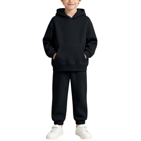 Edvintorg Boy Outfits Long Sleeve Workout Hooded Sweatshirt and Sweatpant with Pocket Cotton 2 Piece Sets for Boys Size 1-13