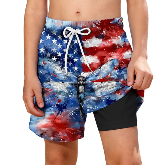 Edvintorg Boy Shorts 4Th Of July Compression Liner Printed Elastic Waisted Athletic Casual Beach Short with Drawsting Size 5-14