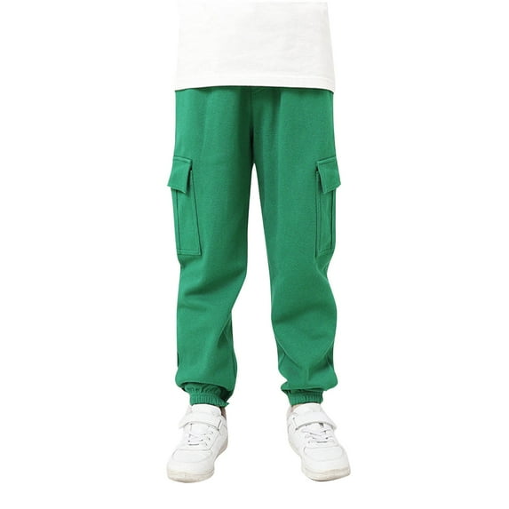 Edvintorg Boys Athletic Pants Solid Color Casual Sports Work Pants Elastic Waist Cargo Pants with Pocket Boys Sweatpants 5-13 Years
