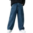 thumbnail image 1 of Edvintorg Boys Jeans Streetwear Classic Wide Leg Jeans Casual Elastic Waist Demin Pants with Pockets Teen Boy Clothes 5-15, 1 of 7