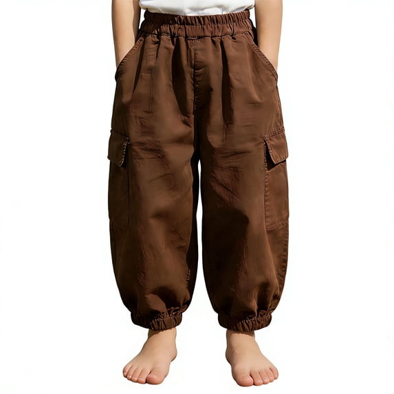 Edvintorg Boys Pants Fashion Cotton Linen Breathable Elastic Waisted Casual Cuffed Trousers with Pockets Teen Clothes for Boys Size 7-16