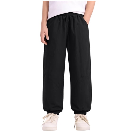 Edvintorg Boys Pants Size 10-12 Lightweight Soft Elastic Waisted Loose Fit Casual Cuffed Trousers with Pockets
