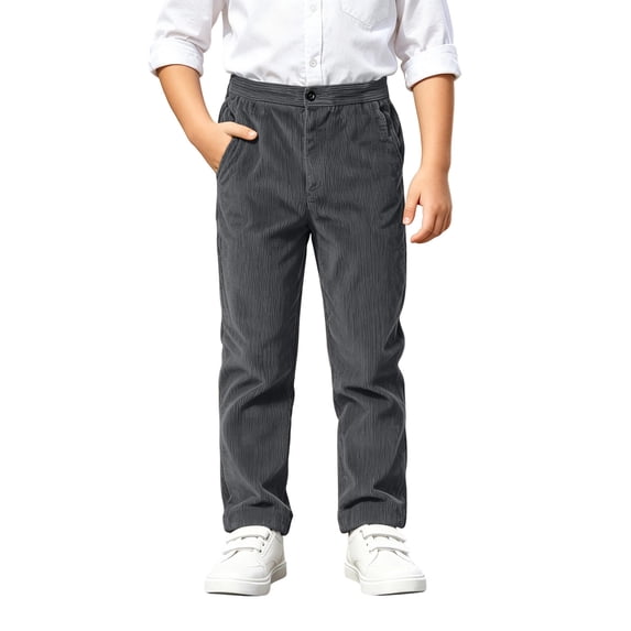 Edvintorg Boys' Pants Solid Color High Waisted Corduroy Trouser Fall Winter Stretch Casual Pant with Pocket Teen Clothes Size 5-16