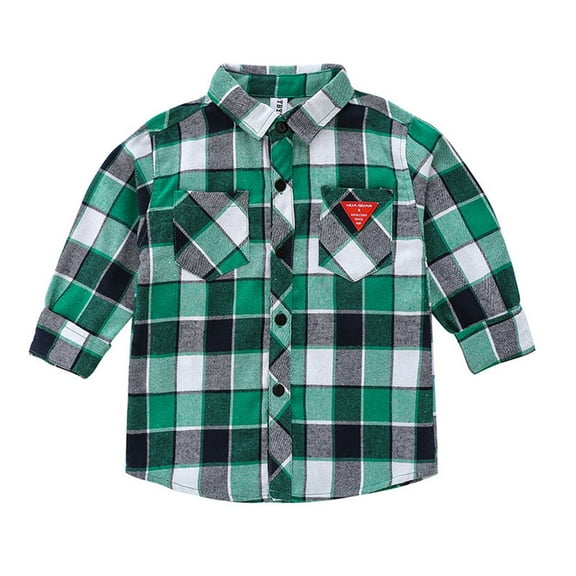Edvintorg Boys Plaid Shirts Kids Clothes Girls Casual Long Sleeved Turndown Collar Button Shirt With Pocket Spring Fall School Outfit Shirts Size 6-7