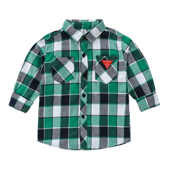 Edvintorg Boys Plaid Shirts Kids Clothes Girls Casual Long Sleeved Turndown Collar Button Shirt With Pocket Spring Fall School Outfit Shirts Size 6-7