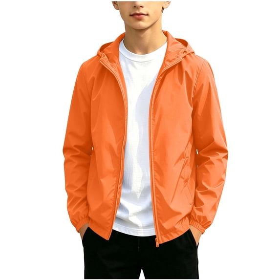 Edvintorg Boys Raincoat Casual Outdoor Workout Rain Jacket Long Sleeve Zip up Hooded Windbreaker with Pocket Teen Clothes Boys Size 12-19