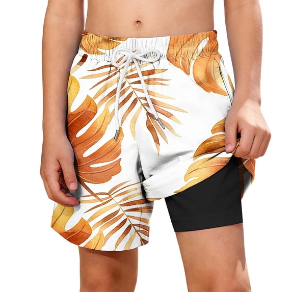 Edvintorg Boys Shorts Swim Trunks Trendy Printed Elastic Waisted Casual Beach Shorts with Drawstring Size 5-14