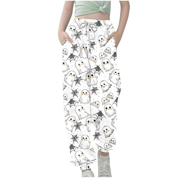 Edvintorg Boys Sweatpants Cute Halloween Printed Elastic Waisted Sports Casual Joggers Trousers with Drawstring Pants for Girls 3-14 Years